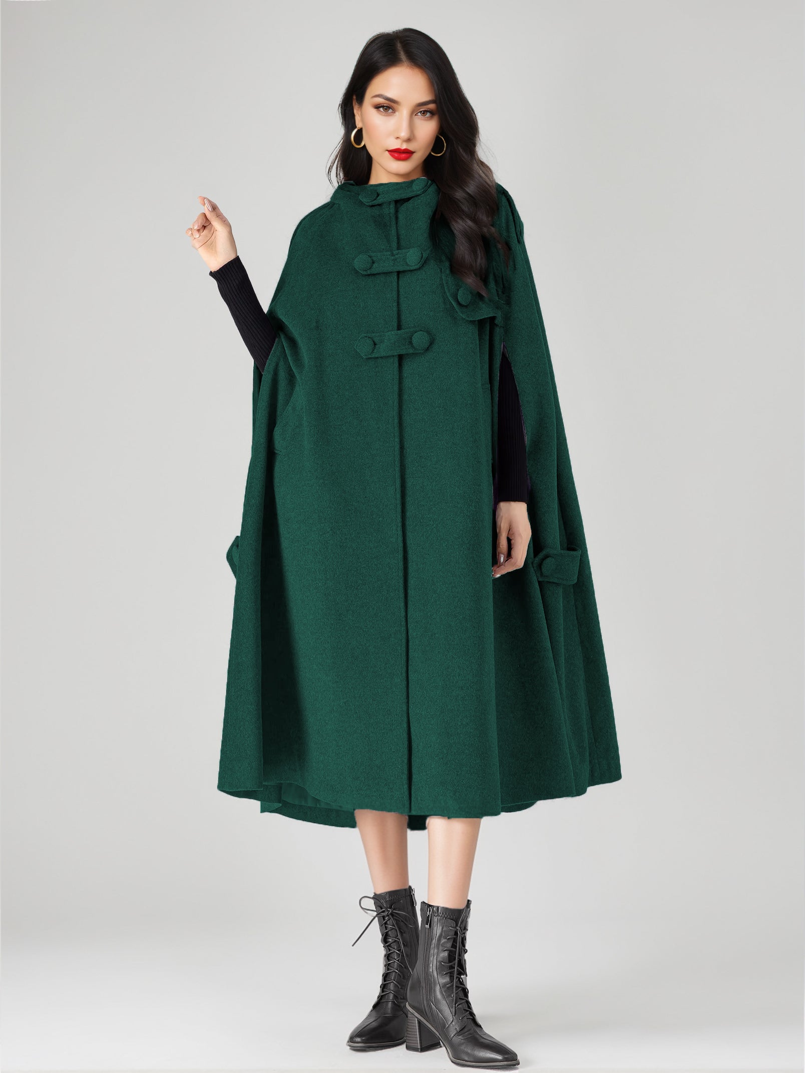 Wool Blend Cape Coat For Women Hooded Gray Oversized Long Poncho Outerwear 2026