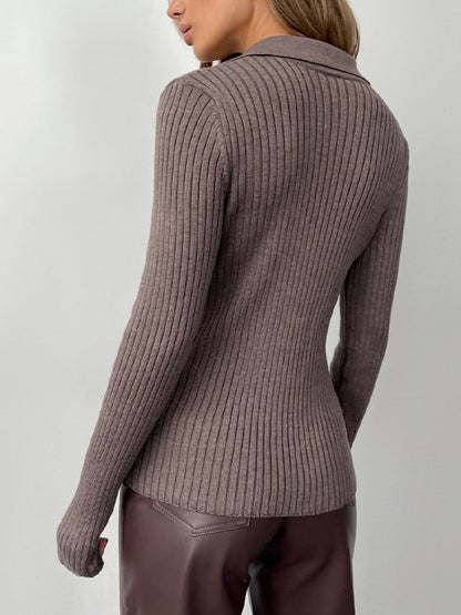 Solid V Neck Ribbed Sweater