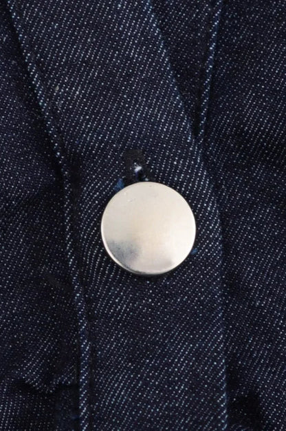 Lapel Collar Button Front Ruched Waist Denim Maxi Dress