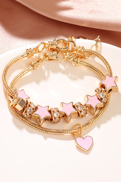 Pink Star Heart Pendant with Diamond Double Circle Bracelet