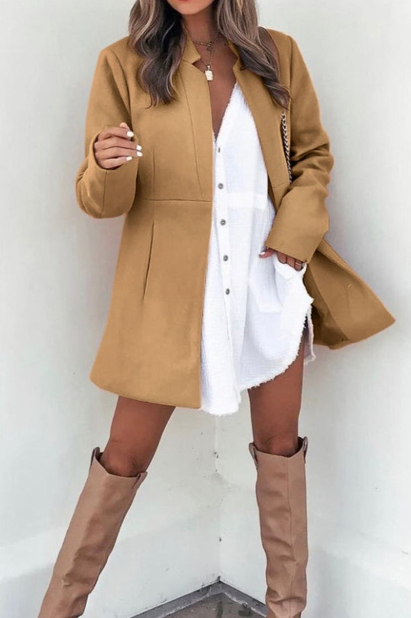 Brushed Wool Solid Long Sleeve Coat