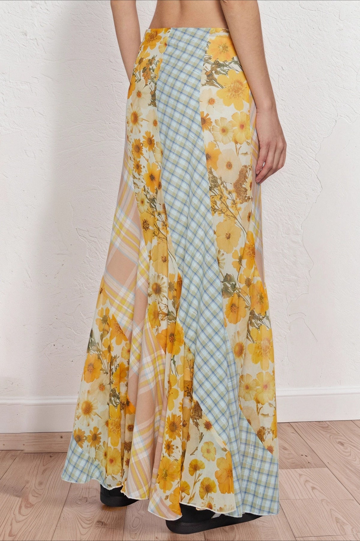 Contrast Floral Panel Straight Skirt