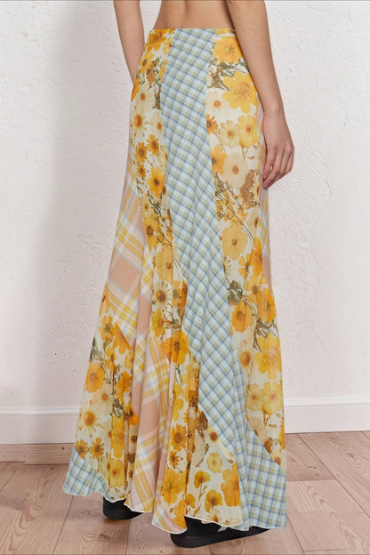 Contrast Floral Panel Straight Skirt