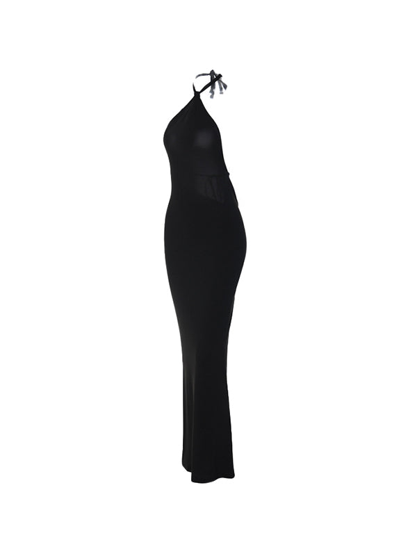 Black Y2k Backless Halter Maxi Dress