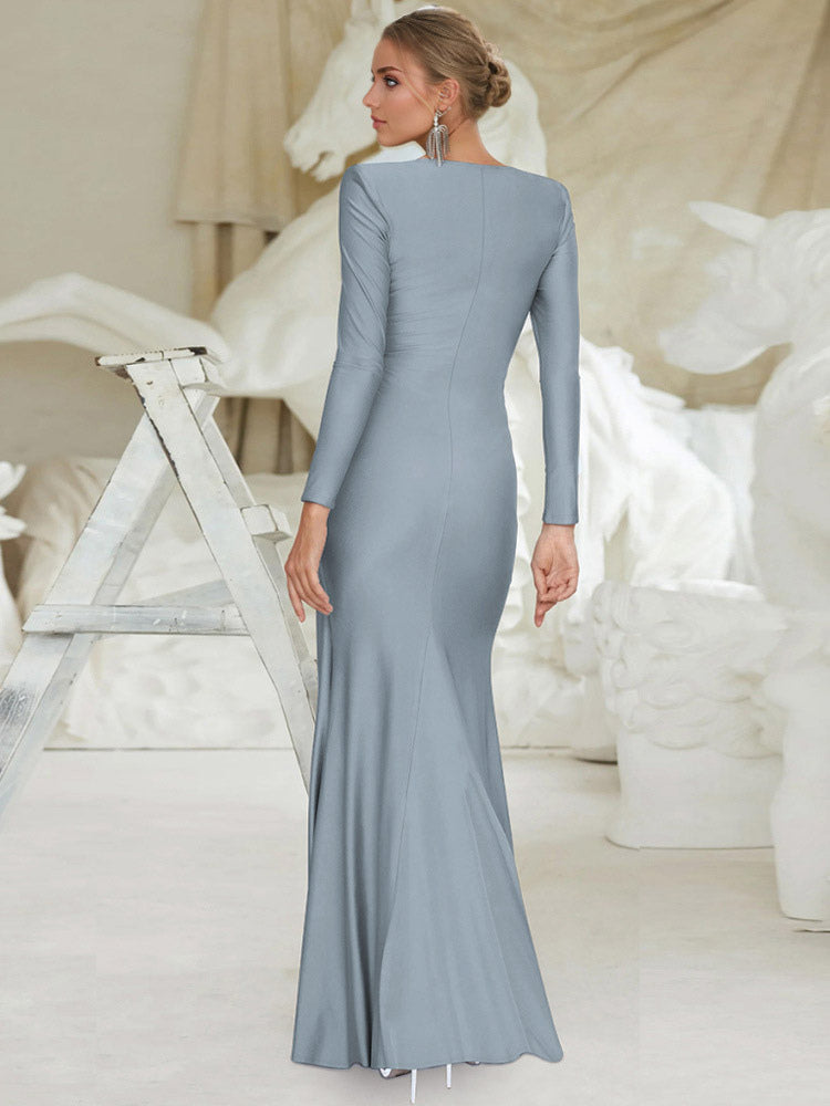 Maxi Dress With Knotted Waist Long Sleeve Pleated Semi-Formal Party Long Dress For Women 2026
