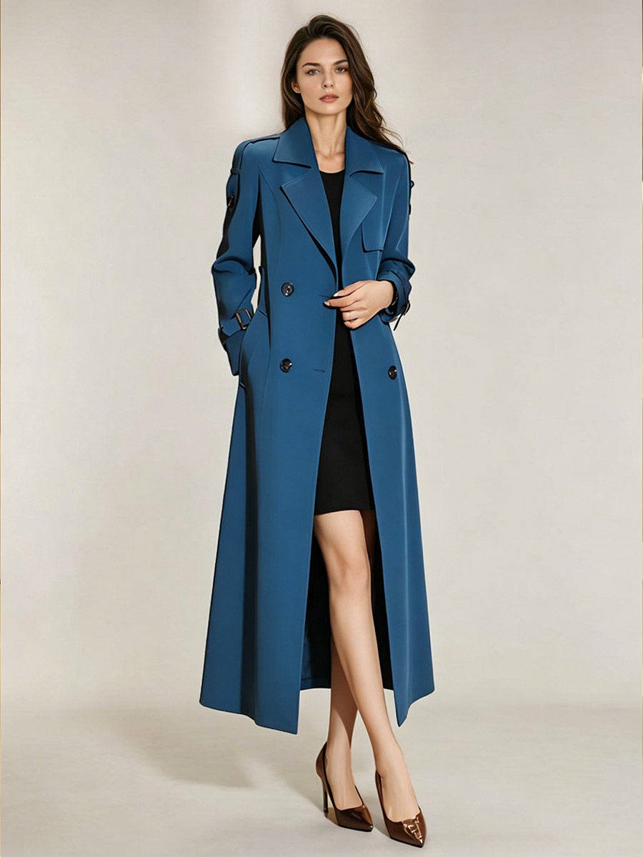 Trench Coat For Women Modern Turndown Collar Buttons Full Length Coat