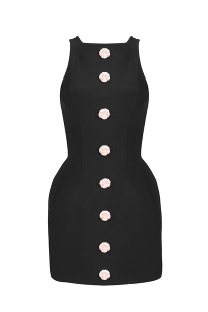 Marcia Sleeveless Flower Buttons Mini Dress