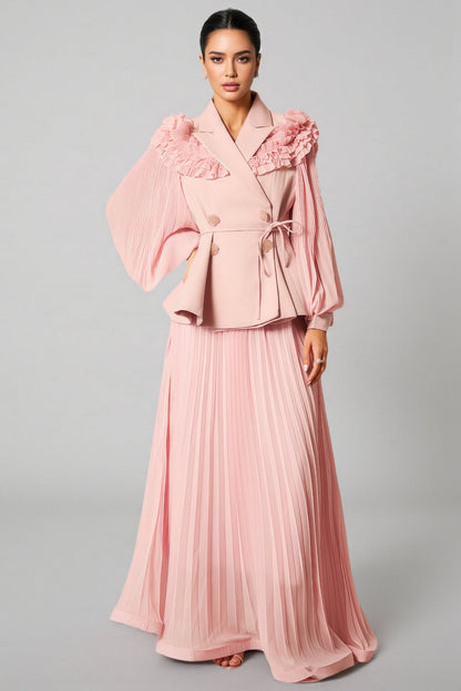 Sorel Double Breasted Pleated Maxi Dress Set