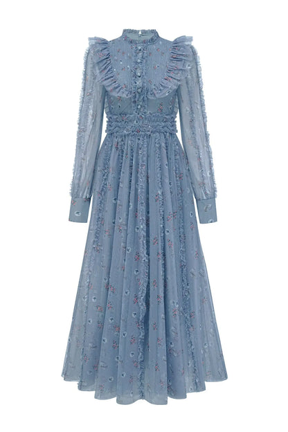 Beryl Grey Floral Long Sleeve Dress