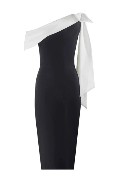Braelyn Black Bow One Shoulder Bandage Dress
