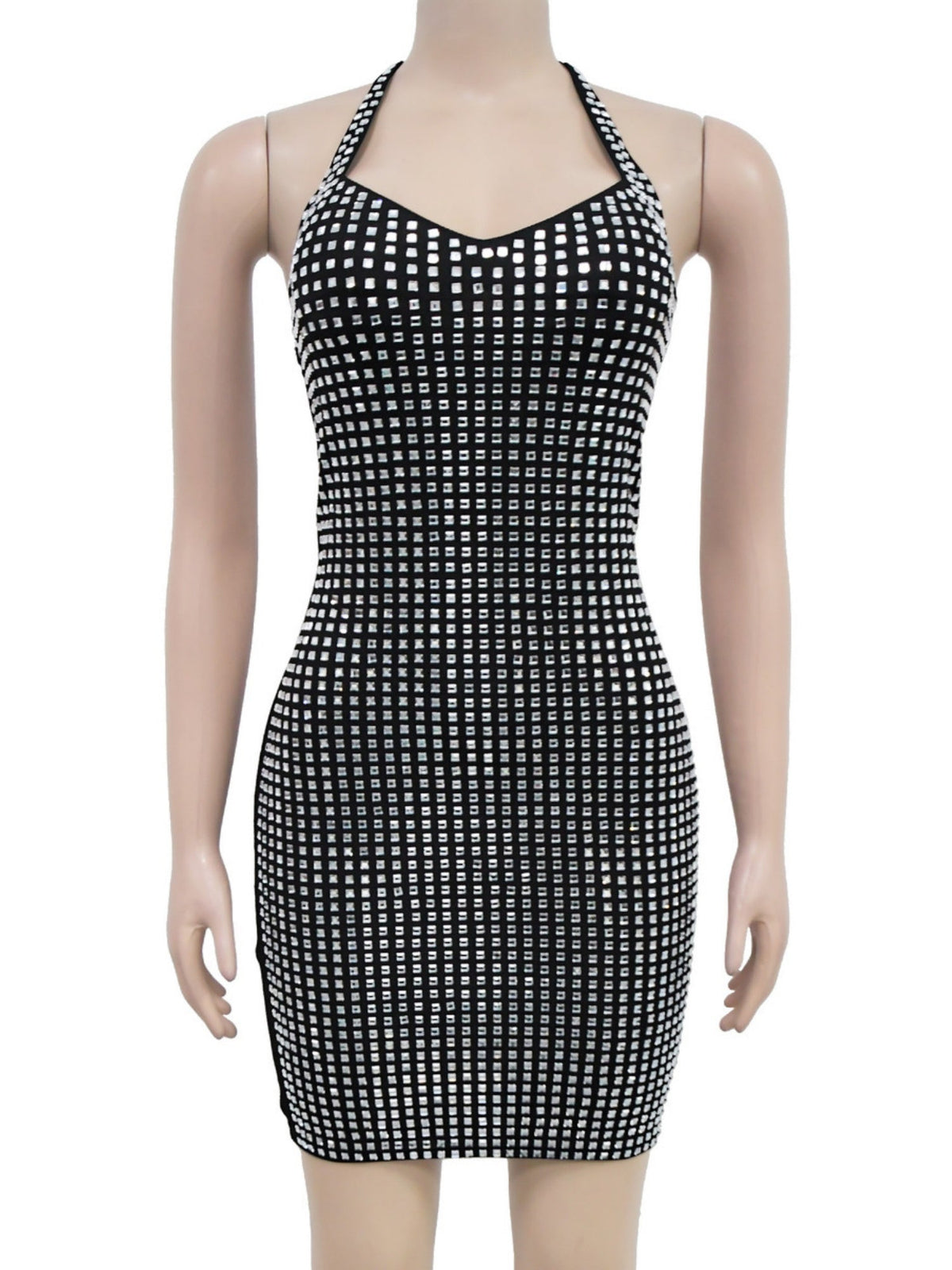 Neckband Rhinestone-studded Slim-fit Hip Wrap Sparkling Party Party Mini&Short Dresses