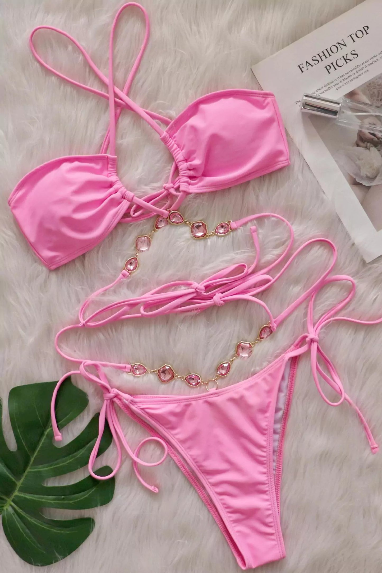 Ellen Pink Diamond Halter Strap Bikini