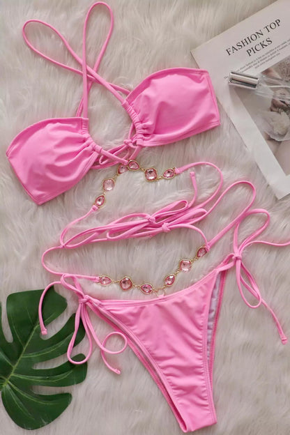Ellen Pink Diamond Halter Strap Bikini