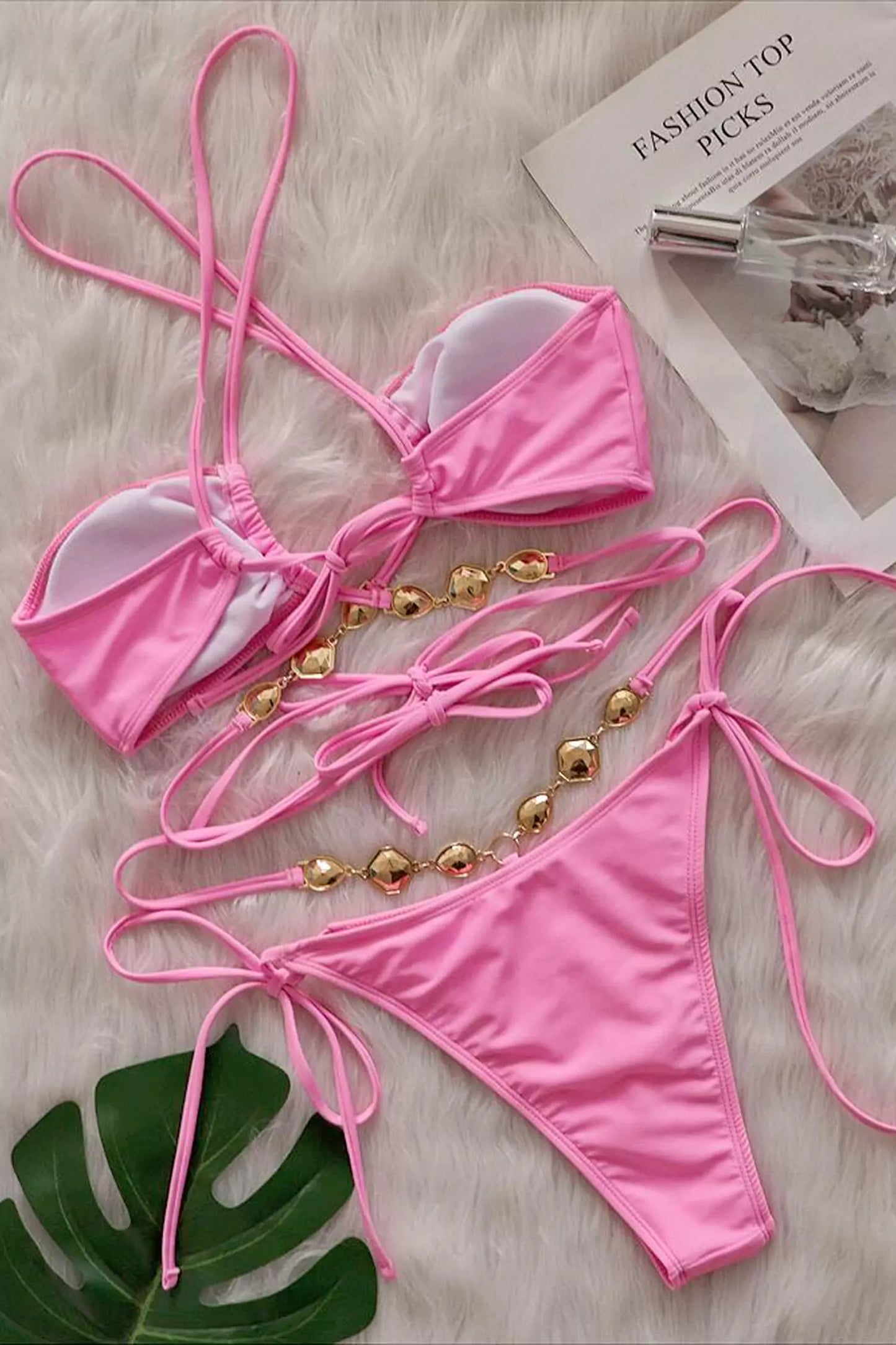 Ellen Pink Diamond Halter Strap Bikini