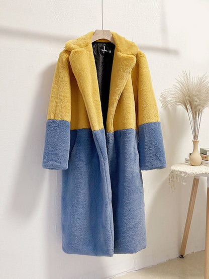 Faux Fur Coats For Women Two Tone Long Eco-friendly Fur Coat