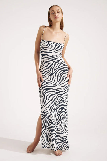 Sexy Zebra Slim Fit Spaghetti Strap Maxi Dress