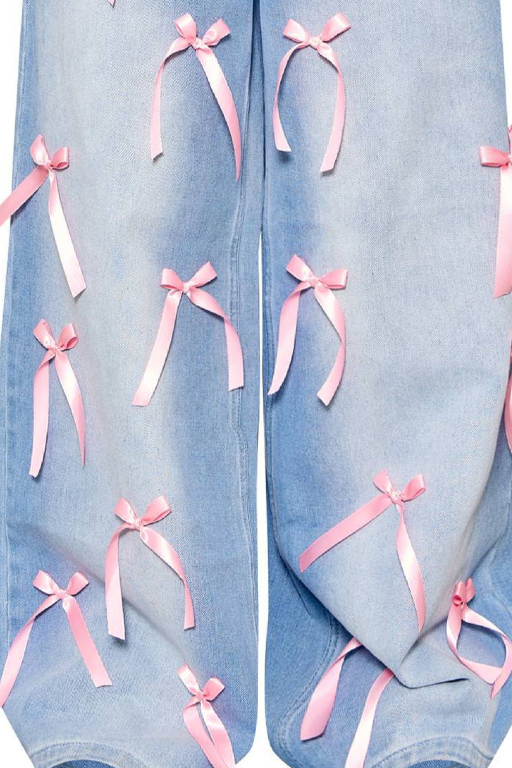 Bow Detail High Waist Wide Leg Jean