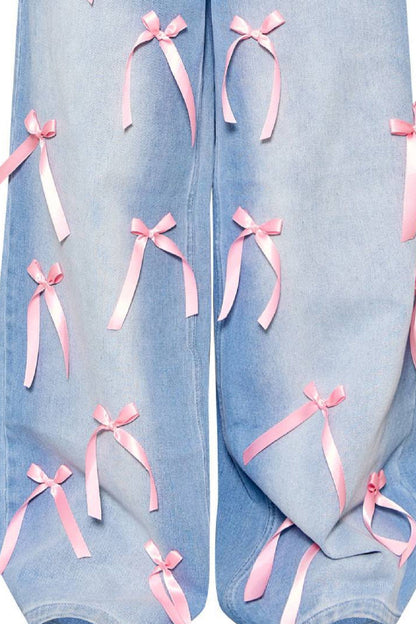 Bow Detail High Waist Wide Leg Jean