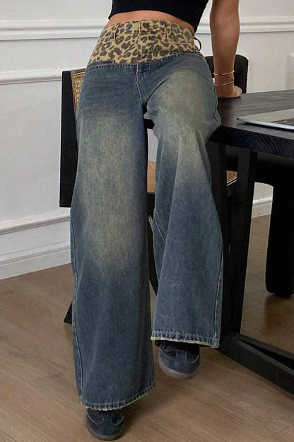 Vintage Leopard Patch Wide Leg Jean