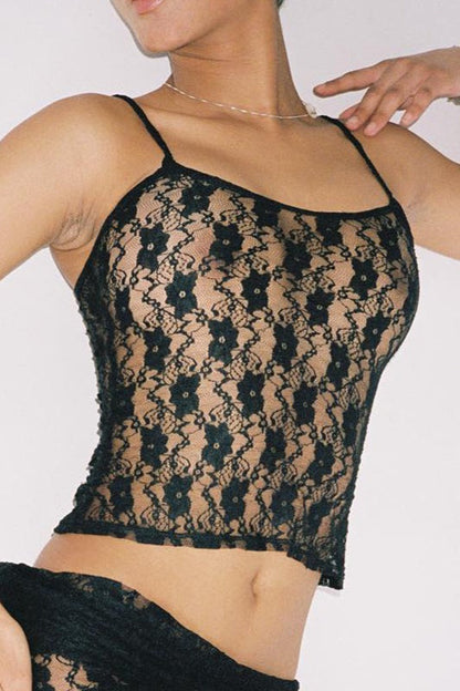 Sexy Sheer Lace Bodycon Cami Top