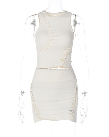 Embellished Circular Collar Slim-Fit Skirt Suit