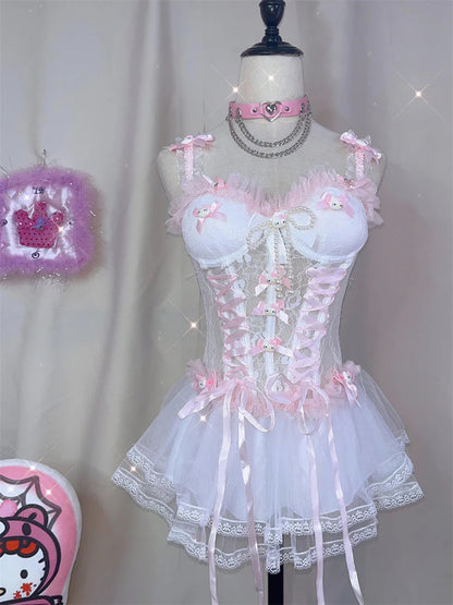 Y2K White Lace  Sheer Mini Skirt Dress Lingerie