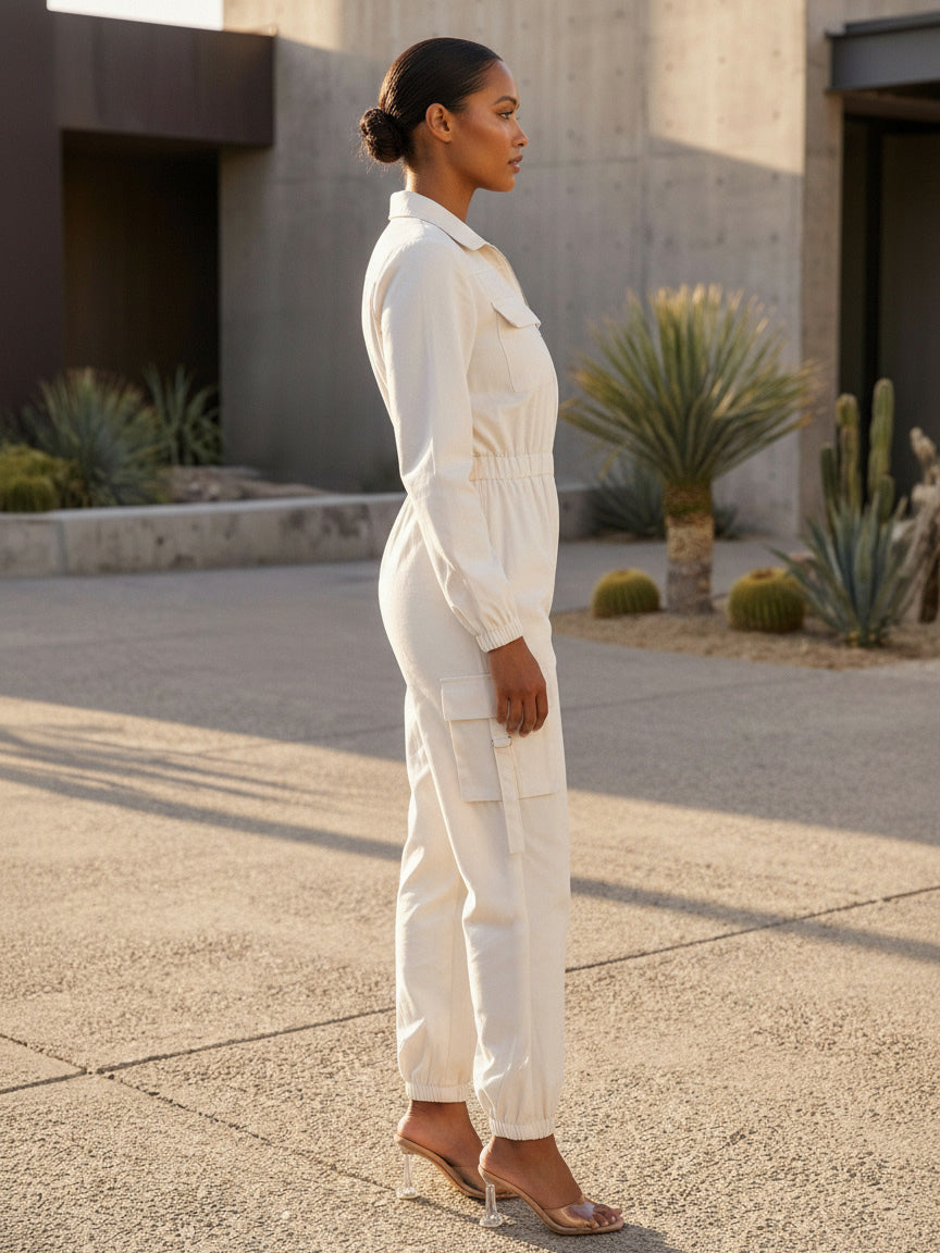 Cargo Jumpsuit With Elastic Waist And Pockets For Women 2026