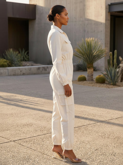 Cargo Jumpsuit With Elastic Waist And Pockets For Women 2026