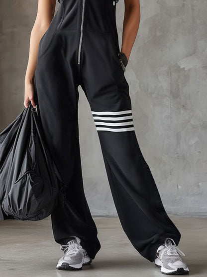 Women’s Sleeveless Long Jumpsuit - Hoodie Striped Casual Outfit