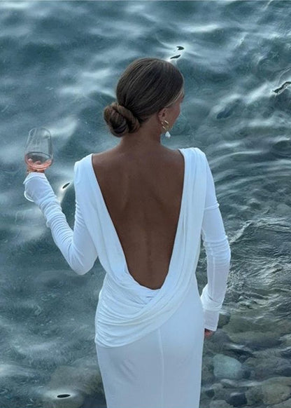 Oceana Drape - Backless Long Sleeve Maxi Dress