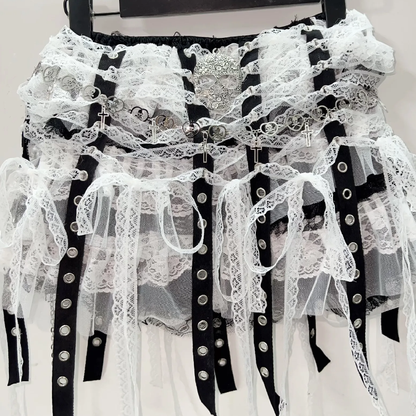 Lace tassels skull applique mini skirt