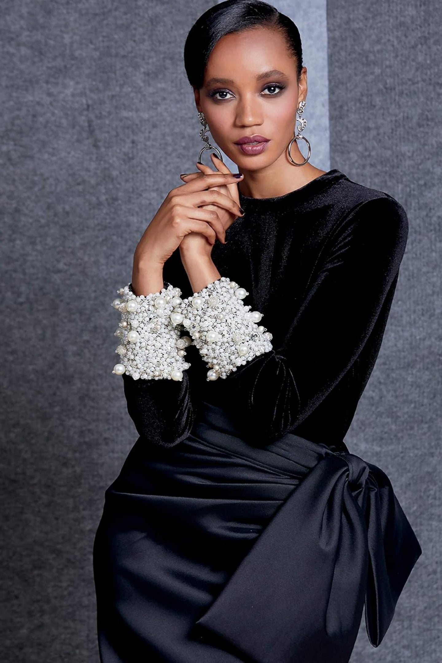 Hilary Long Sleeve Bowknot Maxi Skirt Set