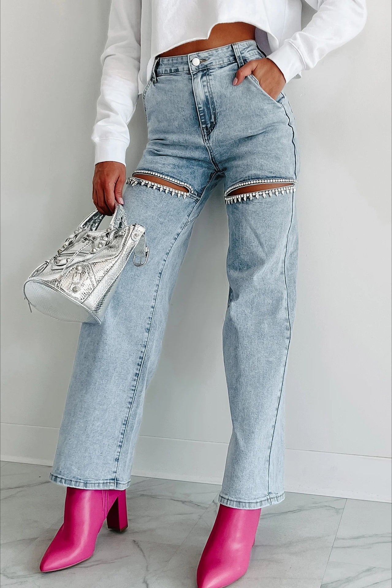 Washed High Waist Fashion Jean