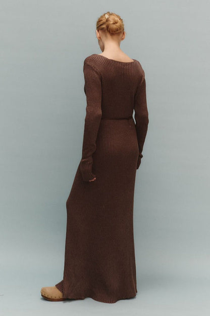 Knit Bodycon V Neck Maxi Dress