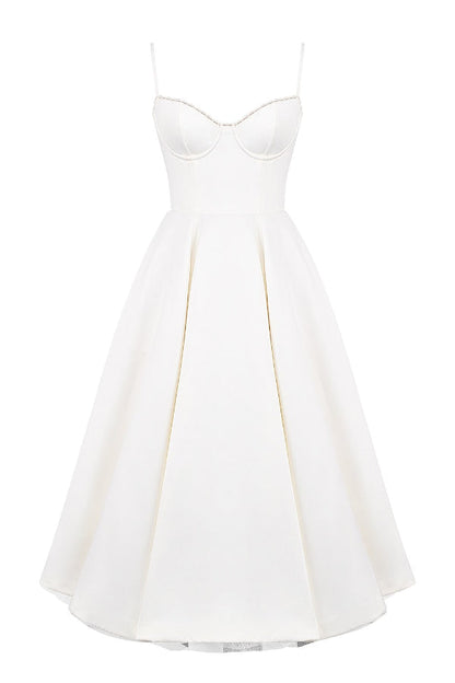 Lace Trim Sweetheart Corset Bodice Tulle Petticoat Fit and Flare Midi Dress