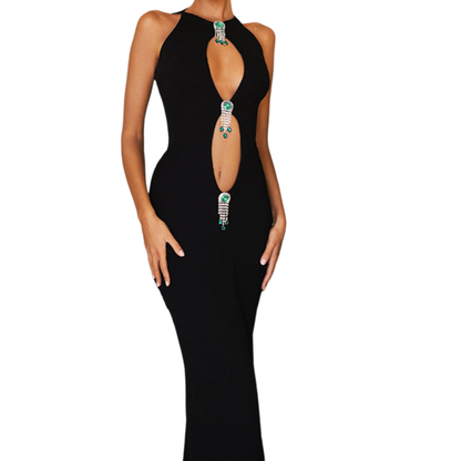 Hollow out metal applique cut out maxi dress
