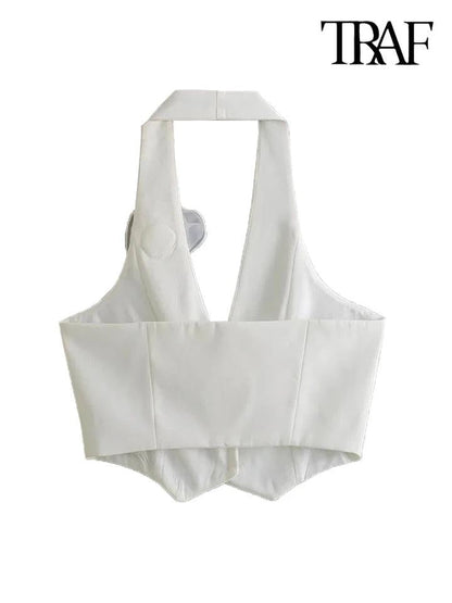 Red & White Halterneck Crop Waist Coat Vest & Skirt Coord Set