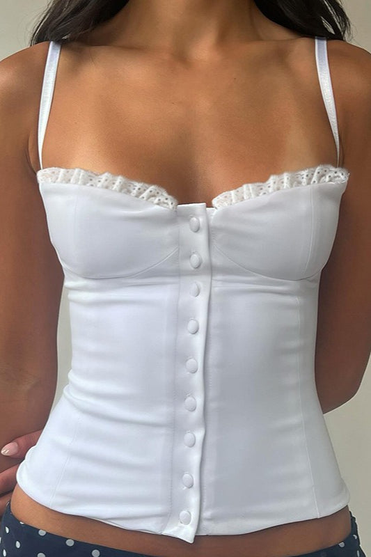 Lace Panel Bustier Front Button Cami Top