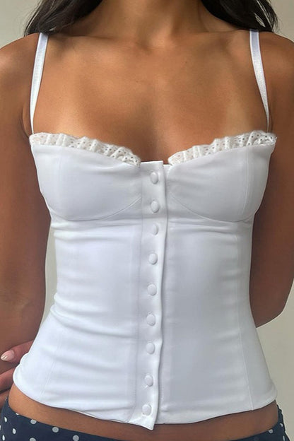 Lace Panel Bustier Front Button Cami Top