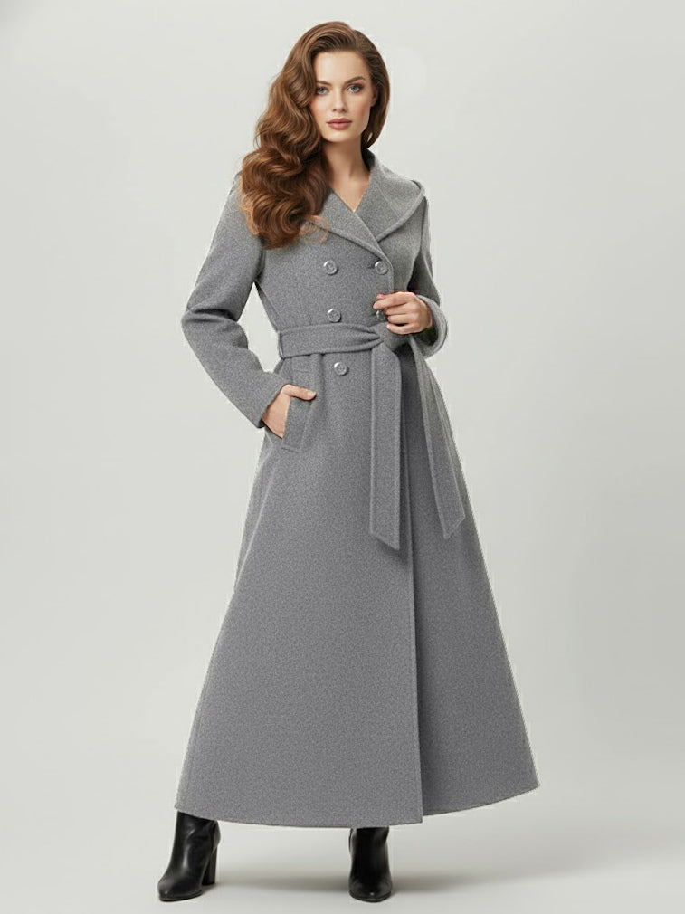 Wool Blend Maxi Hooded Coat With Double-Breasted Design For Women 2026