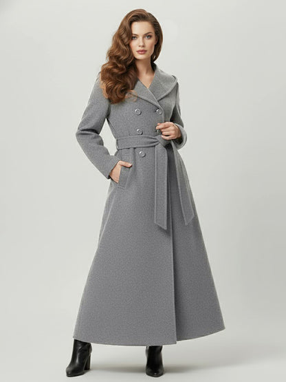 Wool Blend Maxi Hooded Coat With Double-Breasted Design For Women 2026