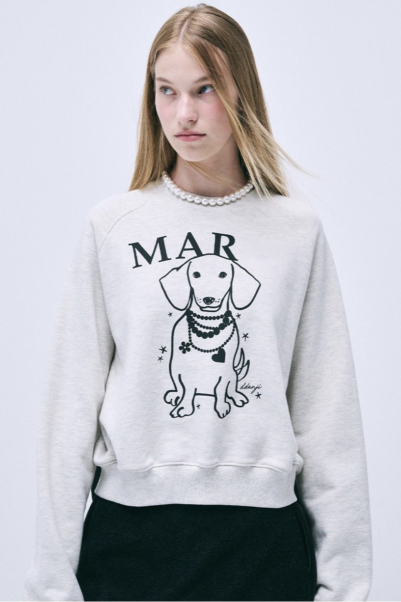 Rhinestone Dog Print Raglan Sweatshirt