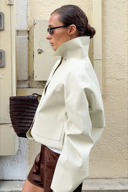 White Cropped Long Sleeve Jacket