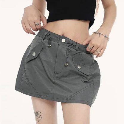 Cargo Pocket Drawstring Skirt