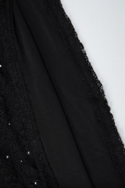 Solid Turtleneck Long Sleeve Lace Rhinestone Bodycon Mini Dress