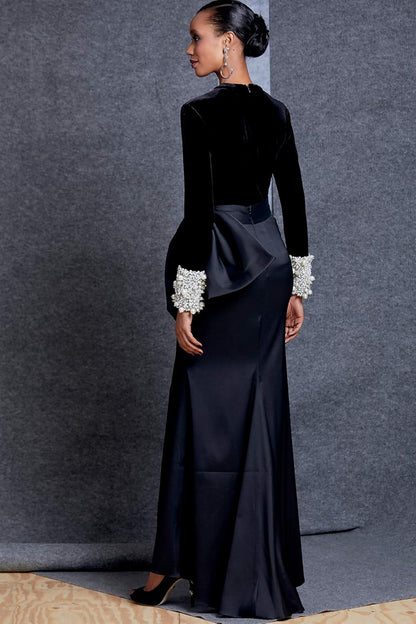 Hilary Long Sleeve Bowknot Maxi Skirt Set