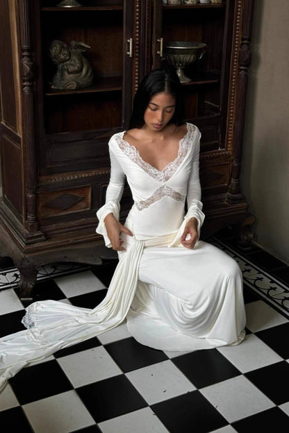 Lace Bodycon Flare Sleeve Maxi Dress