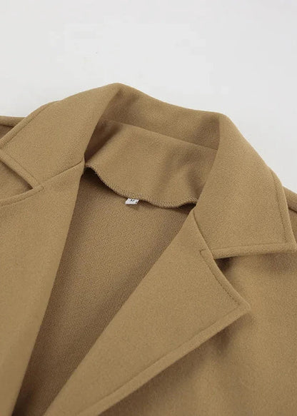 Classic Double-Breasted Camel Wool Coat