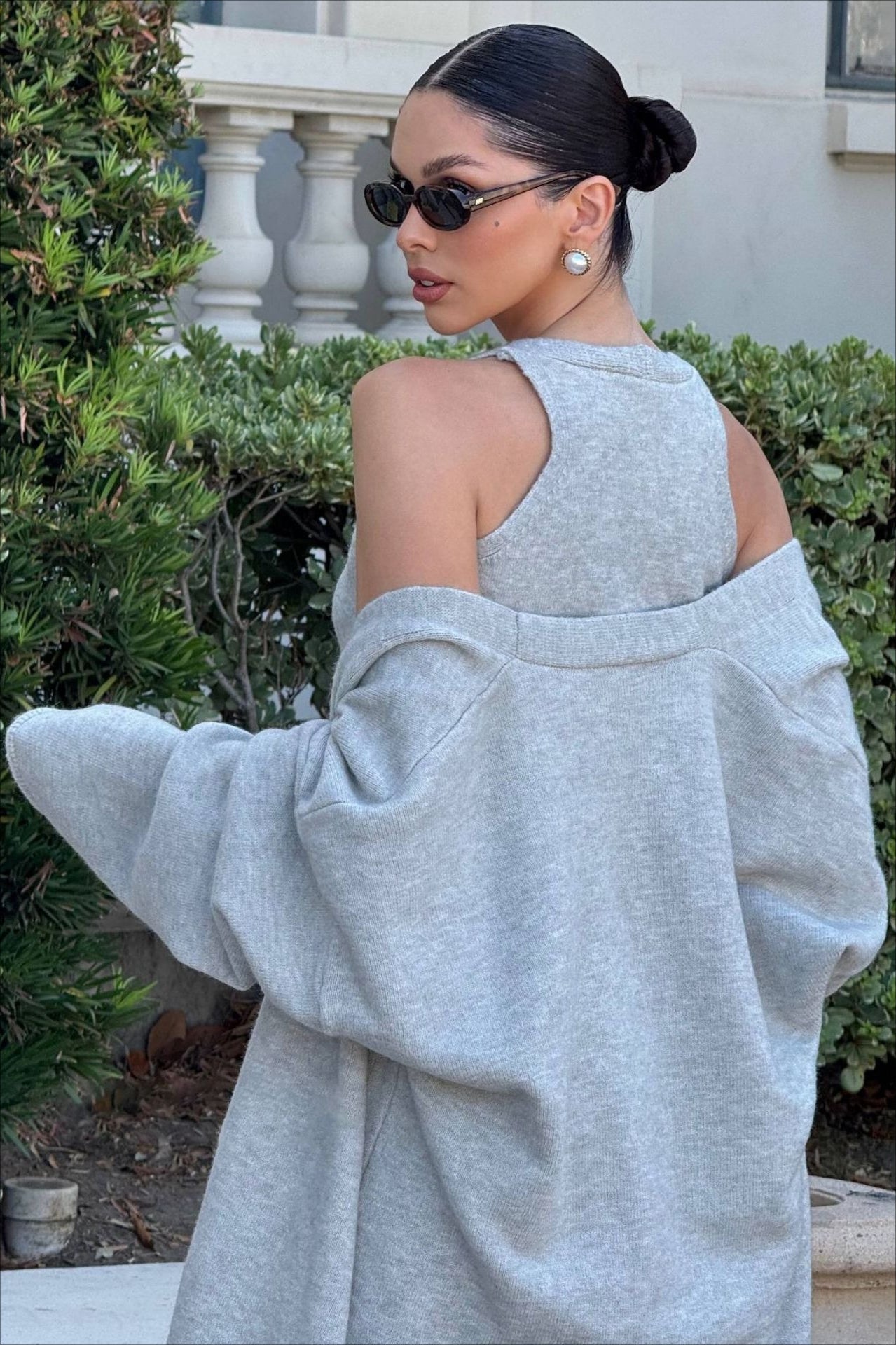 Vintage Gray Knit Jacket Vest & Maxi Skirt Three Piece Set