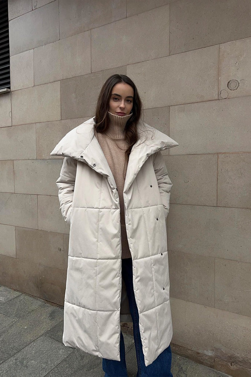 Long Stand Collar Relaxed Quilted Puffer Jacket